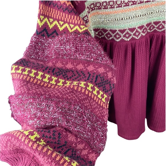 Free People Cozy Cabin Winter Fair Isle Peplum Sweater in Pomegranate Wine XS - Picture 9 of 11